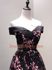 Black Lace Up Off The Shoulder Lace and Appliques Tulle Sleeveless