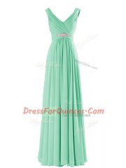 Apple Green Empire Beading Vestidos de Damas Zipper Chiffon Sleeveless Floor Length
