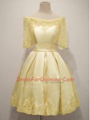 Delicate Knee Length A-line Half Sleeves Yellow Damas Dress Lace Up