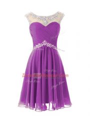 Chiffon Cap Sleeves Knee Length Homecoming Dress and Beading