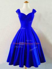 Royal Blue A-line Ruching Quinceanera Court Dresses Lace Up Taffeta Sleeveless Knee Length