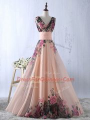 Gorgeous Printed Sleeveless Floor Length Homecoming Dress and Ruching