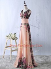 Gorgeous Printed Sleeveless Floor Length Homecoming Dress and Ruching