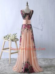 Gorgeous Printed Sleeveless Floor Length Homecoming Dress and Ruching