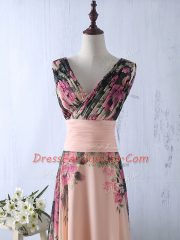 Gorgeous Printed Sleeveless Floor Length Homecoming Dress and Ruching