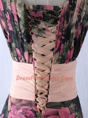 Gorgeous Printed Sleeveless Floor Length Homecoming Dress and Ruching