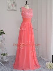 Free and Easy Watermelon Red Sleeveless Lace Floor Length Dama Dress