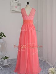 Free and Easy Watermelon Red Sleeveless Lace Floor Length Dama Dress