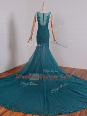 Scoop Sleeveless Tulle Homecoming Dress Beading and Lace and Appliques Court Train Zipper