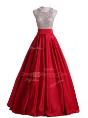 Red Sleeveless Floor Length Beading Backless Prom Dress