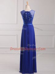 Decent Royal Blue Prom Evening Gown Prom and Party with Beading and Belt Scoop Sleeveless Zipper