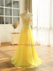 Fantastic Yellow Scoop Neckline Lace and Appliques Prom Party Dress Sleeveless Zipper