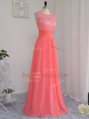 Watermelon Red Vestidos de Damas Prom and Party and Wedding Party with Lace Scoop Sleeveless Zipper