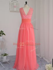 Watermelon Red Vestidos de Damas Prom and Party and Wedding Party with Lace Scoop Sleeveless Zipper