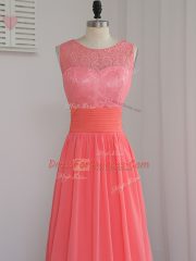 Watermelon Red Vestidos de Damas Prom and Party and Wedding Party with Lace Scoop Sleeveless Zipper
