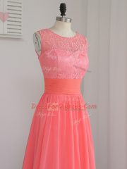 Watermelon Red Vestidos de Damas Prom and Party and Wedding Party with Lace Scoop Sleeveless Zipper
