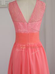 Watermelon Red Vestidos de Damas Prom and Party and Wedding Party with Lace Scoop Sleeveless Zipper