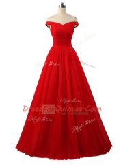 Noble Red Evening Dress Prom with Ruching Off The Shoulder Sleeveless Lace Up