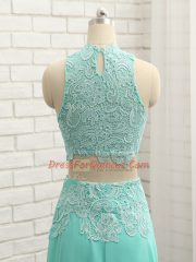 Glamorous Sleeveless Floor Length Appliques Side Zipper Evening Dress with Apple Green