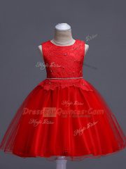 Knee Length Ball Gowns Sleeveless Red Little Girl Pageant Gowns Zipper