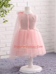 A-line Flower Girl Dresses Baby Pink Scoop Tulle Sleeveless Knee Length Zipper