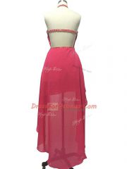 Delicate High Low Hot Pink Homecoming Dress Halter Top Sleeveless Backless