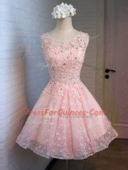 Pink Sleeveless Lace and Appliques Mini Length Dress for Prom