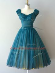 Dramatic Chiffon Cap Sleeves Knee Length Quinceanera Court Dresses and Ruching