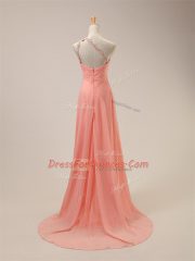 Excellent Watermelon Red Quinceanera Dama Dress Prom and Party and Wedding Party with Beading One Shoulder Sleeveless Brush Train Zipper