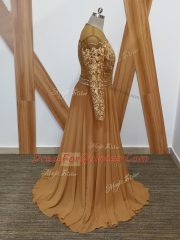 Sexy Brown Zipper Dress for Prom Lace Long Sleeves Brush Train