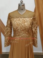 Sexy Brown Zipper Dress for Prom Lace Long Sleeves Brush Train