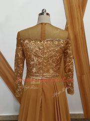 Sexy Brown Zipper Dress for Prom Lace Long Sleeves Brush Train