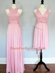 Baby Pink Dama Dress for Quinceanera Prom and Wedding Party with Ruching Halter Top Sleeveless Lace Up