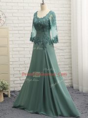 Most Popular Green Prom Gown Prom and Sweet 16 with Beading and Lace and Appliques Scalloped Long Sleeves Zipper