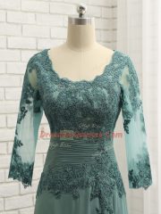 Most Popular Green Prom Gown Prom and Sweet 16 with Beading and Lace and Appliques Scalloped Long Sleeves Zipper