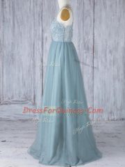 Grey Sleeveless Lace Floor Length Quinceanera Dama Dress