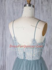 Grey Sleeveless Lace Floor Length Quinceanera Dama Dress