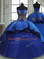Graceful Royal Blue Lace Up Sweetheart Beading and Appliques Quinceanera Gowns Satin and Tulle Sleeveless Sweep Train