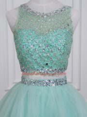 Pretty Aqua Blue Scoop Neckline Beading 15th Birthday Dress Sleeveless Lace Up