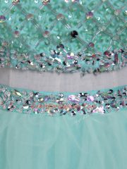 Pretty Aqua Blue Scoop Neckline Beading 15th Birthday Dress Sleeveless Lace Up