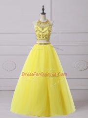 Yellow Sleeveless Organza Backless
