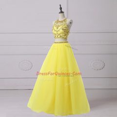 Yellow Sleeveless Organza Backless