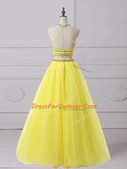 Yellow Sleeveless Organza Backless