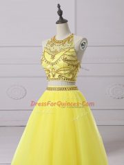Yellow Sleeveless Organza Backless
