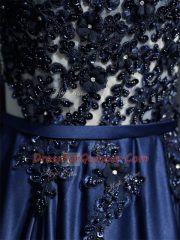 Navy Blue Scoop Neckline Beading and Appliques Prom Dresses Sleeveless Zipper