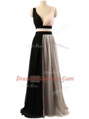 Best White And Black Sleeveless Ruching Floor Length Damas Dress