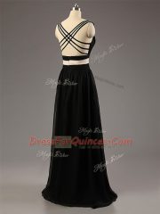 Best White And Black Sleeveless Ruching Floor Length Damas Dress