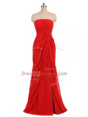 Floor Length Red Vestidos de Damas Strapless Sleeveless Zipper