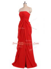 Floor Length Red Vestidos de Damas Strapless Sleeveless Zipper