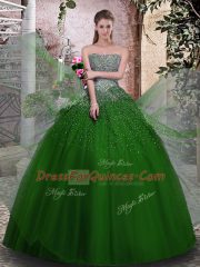 Beautiful Tulle Sleeveless Floor Length Sweet 16 Quinceanera Dress and Beading